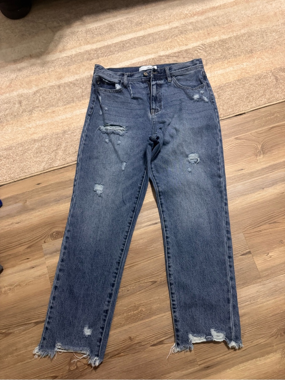 KanCan Distressed Straight-Leg Jeans in Washed Blue